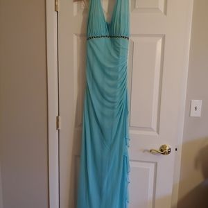 Floor length halter top gown with Crystal details